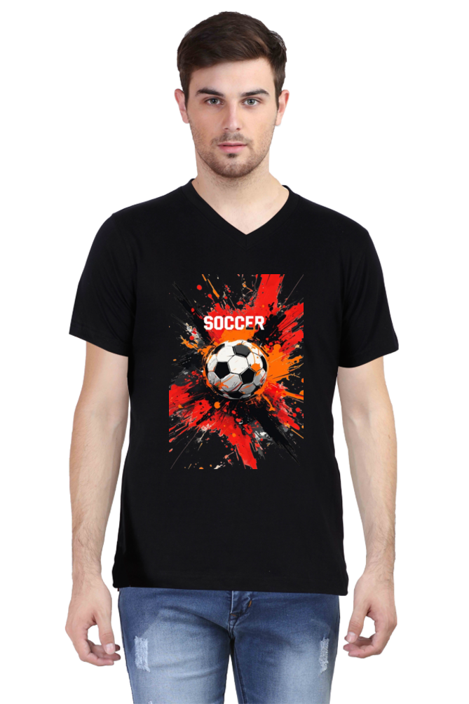 Men's V-neck Half Sleeve Sports T Shirts (Football Style)